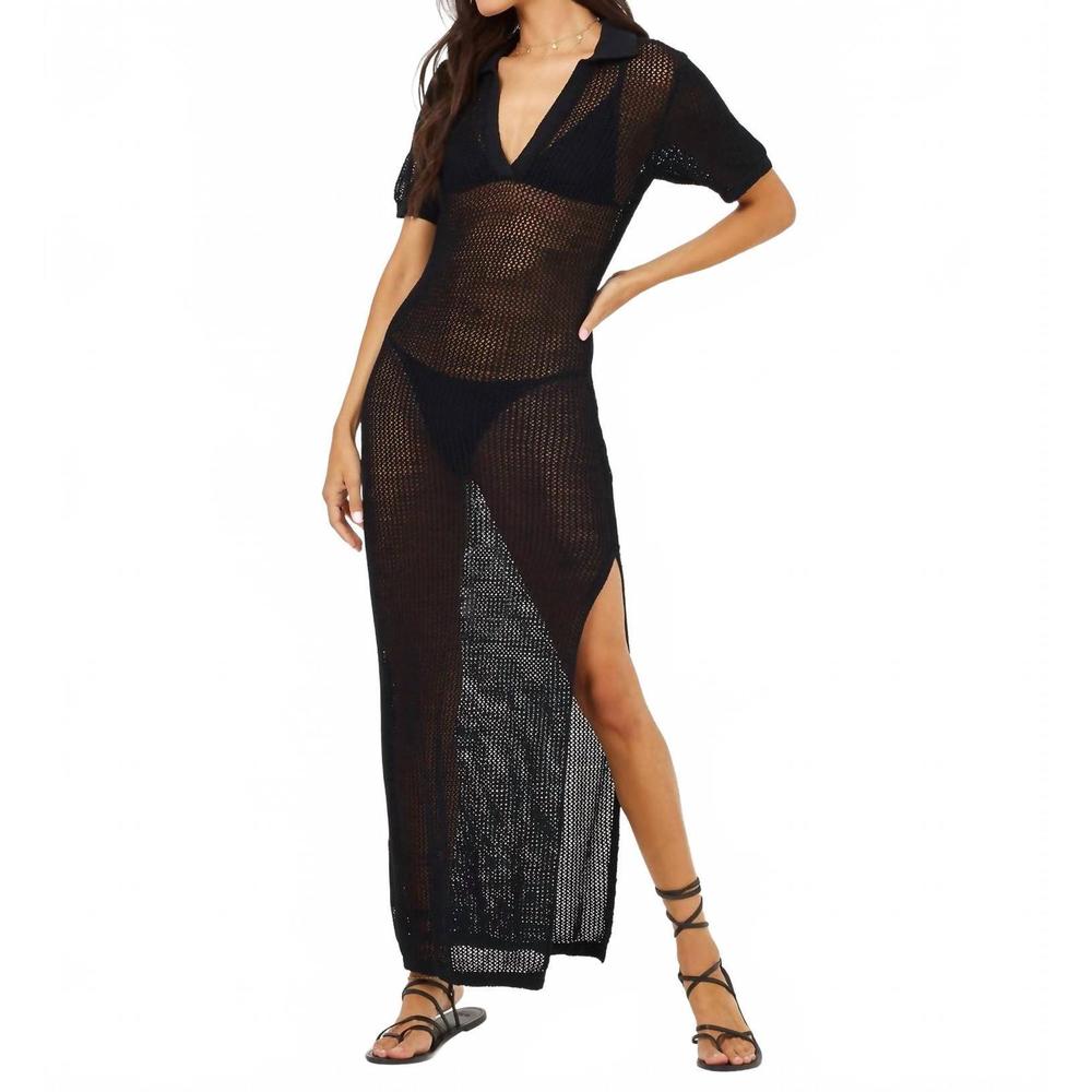 l*space Black Sheer Knit Maxi Swim Coverup with Side Slit